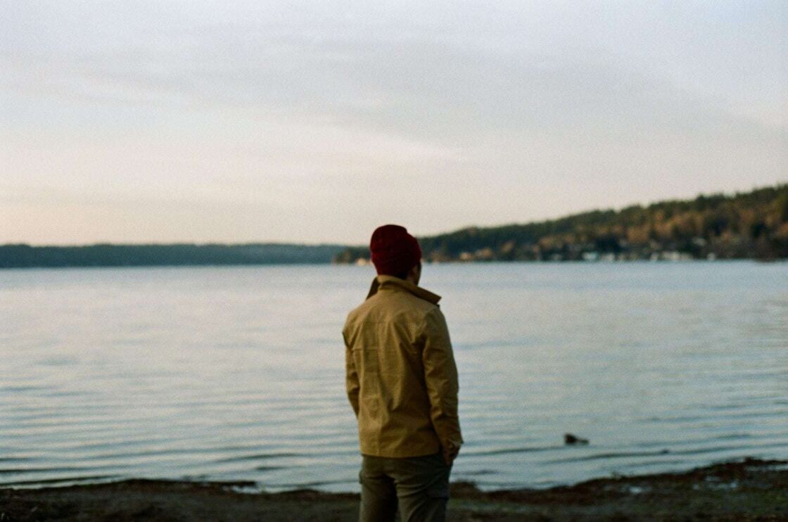 guy in front of lake with kodak portra 400